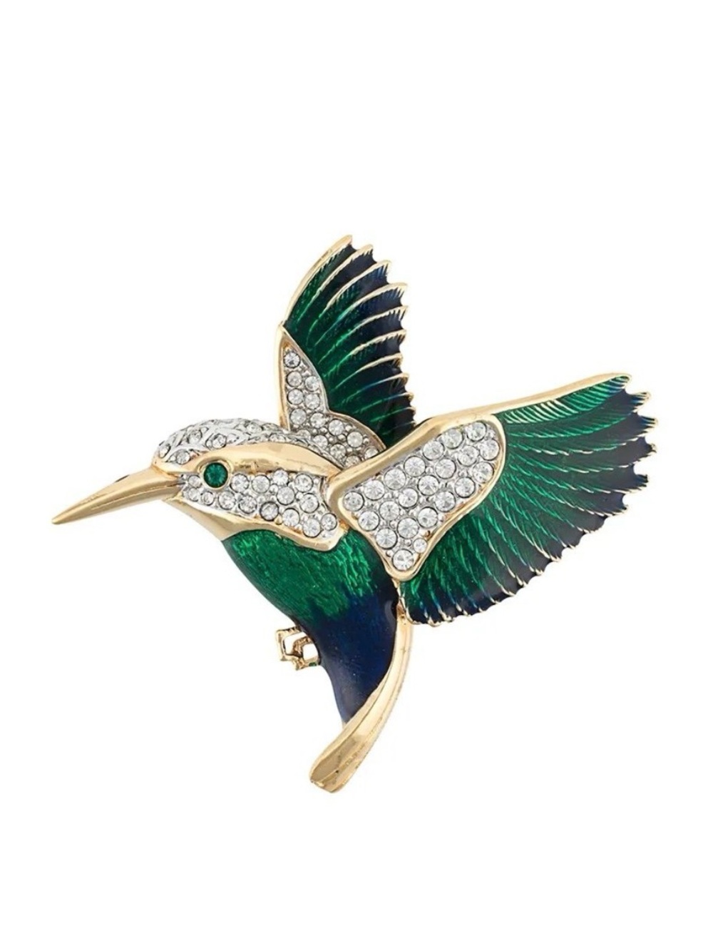 1980s Susan Caplan(?) Vintage Crystal-Embellished Hummingbird Necklace